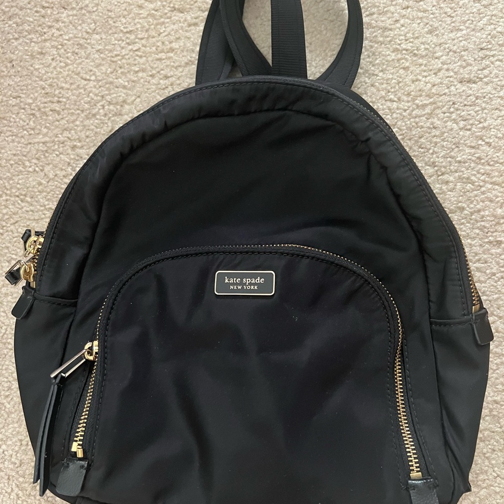 Kate Spade Black Nylon Backpack with Gold Zippers